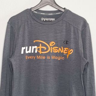 Champion Rundisney Mens Shirt Disney Vapor Gray Stripe Long Sleeve Tee Medium