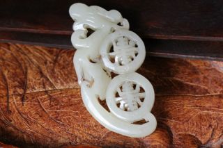 Chinese Antique White Hetian Jade Dragon,  Very Old 3