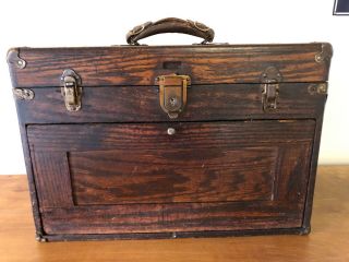 Vintage Wooden Machinist Tool Box Chest With 7 Drawers