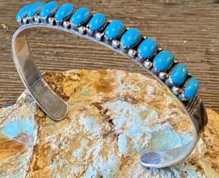 Vintage Navajo Harvey Era Sterling & Gem Blue Turquoise Cuff Bracelet