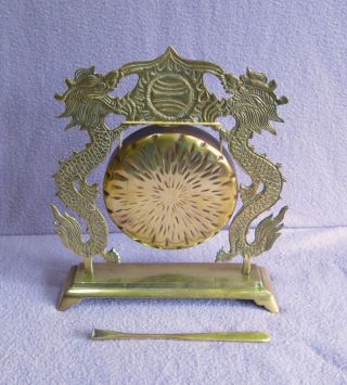 Vintage Antique Chinese Brass Dragon Dinner Gong
