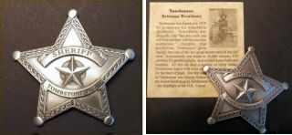 Tombstone Arizona Territory Sheriff Badge,  Star,  Silver,  Old West,  Western