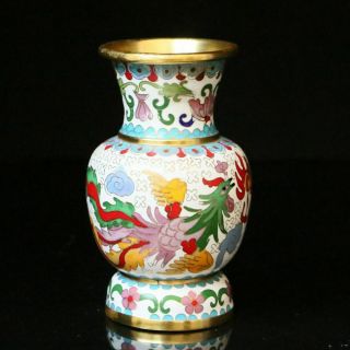 158mm Chinese Handmade Copper Cloisonne Enamel Dragon & Phoenix Vase