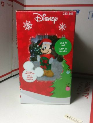 Disney Mickey Mouse Christmas Santa Airblown Inflatable w/BOX 3.  5 FT 2