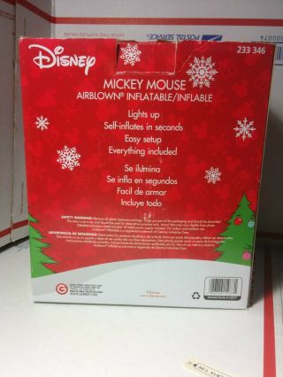 Disney Mickey Mouse Christmas Santa Airblown Inflatable w/BOX 3.  5 FT 3