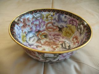 Vintage Chinese Large Multi - Color Cloisonne Flower & Butterfly Bowl