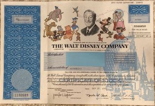 Vintage 1995 Walt Disney Company Issued Stock Certificate 3 Shares Mickey Mouse