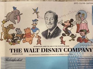 Vintage 1995 WALT DISNEY COMPANY Issued Stock Certificate 3 Shares Mickey Mouse 2