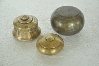 3 Pc Old Brass Handcrafted Different Unique Shape Powder / Pill Boxes