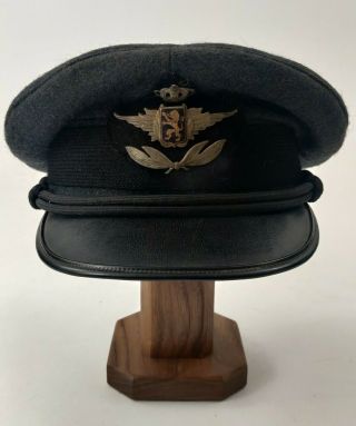 Vintage Wwii Ww2 Belgian Air Force Navy Blue Officer Visor Cap Hat Belgium Sz 55