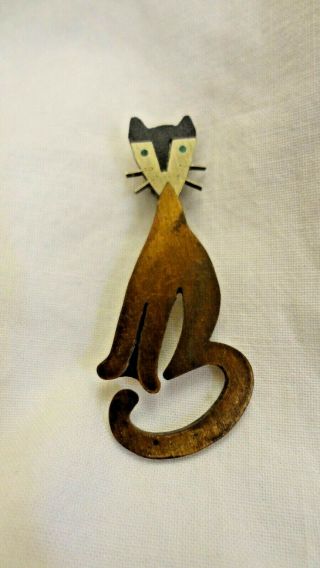 Vintage Sterling Silver Taxco Mexico Mixed Metals Cat Brooch Pin Mcm Modernist