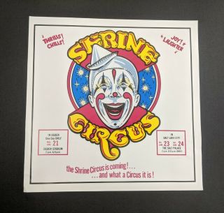 Vtg Shrine Circus Advertisement Poster Salt Lake City Utah 1989 Clown