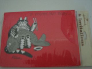Kliban Invitation Cards Pkg 8 Hallmark Cat Eating Fish 1982 Nip