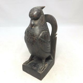 B772: Japanese Bird Statue Of Old Wood Carving Ware With Very Good Atmosphere