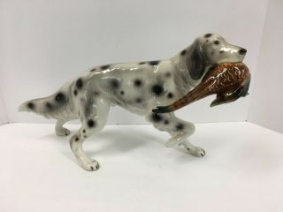 Large Vtg Wein Keramos English Setter Dog Porcelain Figurine W Pheasant In Mouth