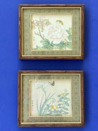 Chinese Paintings On Silk - Butterflies And Flowers