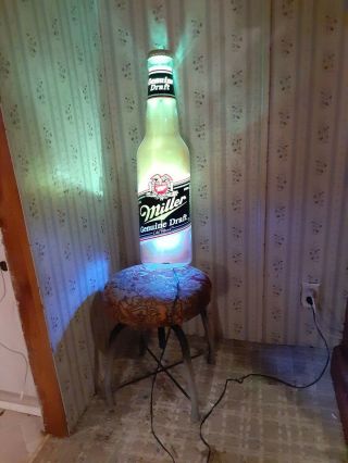 Vintage Miller Draft Beer Giant Light Up Beer Bottle 3 - D Sign Game Room