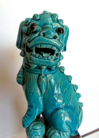 Antique/vintage Chinese Turquoise Glazed Porcelain Foo Dog Figure Pre - 1950 Mark