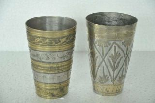 2 Pc Old Brass Handcrafted Inlay Engraved Solid Milk /lassi Glasses