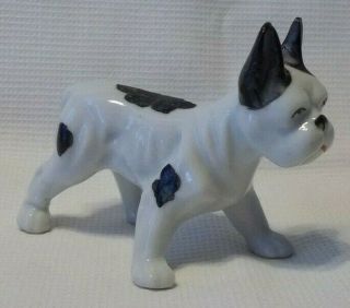 Vintage French Bulldog Figurine White Black Spots Made In Japan Mid - Century