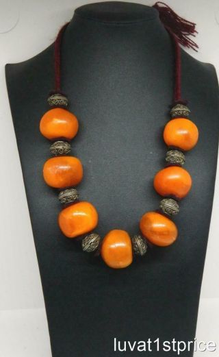 33 " Huge Orange 34mm Prayer Worry Beads Mala Pema Raka​ Spiritual Bead Necklace