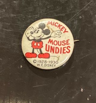 Mickey Mouse Undies 1928 1930 Pinback Button Walt E Disney Very Rare Collectible