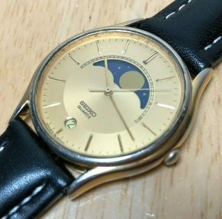 Vintage Seiko 6f24 Men Gold Tone Moon Phase Analog Quartz Watch Hour Battery