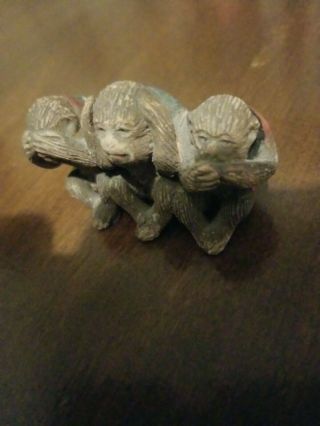 see no evil hear no evil speak no evil monkey figurines vintage ceramic/clay 3
