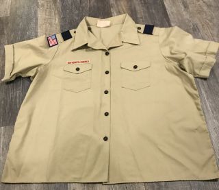 Vintage Men’s 42/44 Boy Scouts Of America Short Sleeve Shirt Tan Made In Usa