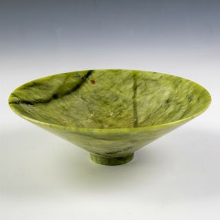Vintage Chinese Export Hand Carved Green Serpentine Jade Low Flaring Bowl Nr Kpb