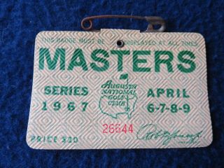 Vintage 1967 Augusta National Masters Golf Tournament Badge Won By Gay Brewer