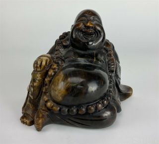 Vintage Chinese Export Carved Happy Buddha Hetian Brown Jade Sculpture Nr Ncg