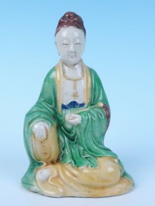 Antique Chinese Porcelain Guanyin Figure Kwan - Yin Sancai Earthernware Figurine 1