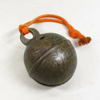 B577: Japanese Old Copper Ware Bell With Carving For Shrine Or Temple