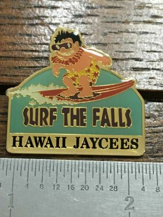 Vintage Surf The Falls Hawaii Jaycees Lapel Pin Surfer On Surf Board