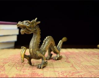 Chinese hand work old copper carved dragon statue 2