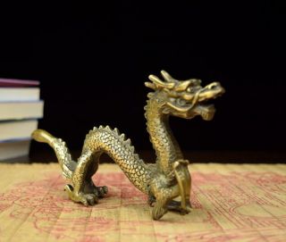 Chinese hand work old copper carved dragon statue 3
