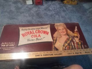 Vintage 1940s Royal Crown Cola " Betty Grable " Sign - (cardboard)