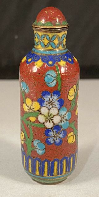 Fine Antique Chinese Cloisonne Multi Color Enamel Floral Flower Snuff Bottle
