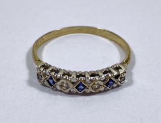 Vintage 9ct Yellow Gold Ring With Sapphire And White Stones Size P 1/2