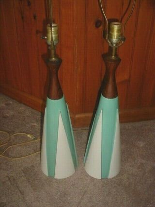 Vintage Pair Retro Table Lamps Mid - Century 1950 