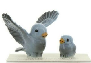 Hagen Renaker Miniature Bluebird Tweety Pa And Chick Ceramic Figurine Set Of 2