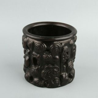 Chinese Exquisite Hand - Carved Wood Brush Pot