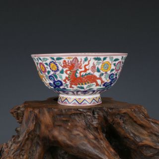Fine Chinese Qianlong Old Antique Porcelain Famille Rose Kylin Tea Cup Bowl