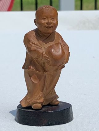 Chinese Boxwood Carved Children Boy Cultural Revolution