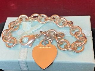 Vintage Estate Sterling Silver Designer Signed Tiffany & Co.  Heart Bracelet 925