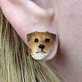 Border Terrier Tiny One Dog Head Post Earrings Jewelry
