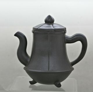 Six Panels Vintage Chinese Yixing Zisha Ceramic Footed Teapot Signed