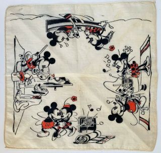 Vintage Disney Mickey & Minnie Mouse 9” Handkerchief 1930’s