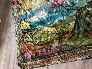 HUGE Vintage Velvet Peacock Tapestry Wall Hanging Bright Colors 46x76 Large 2
